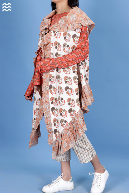 Khaadi Cotton Boho Overlay Jacket In Floral Block Print